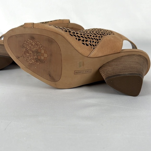 Vince Camuto Nude Leather Peep-Toe Sandal Stacked Heel - Dastana, Sz 7M. - Picture 6 of 13